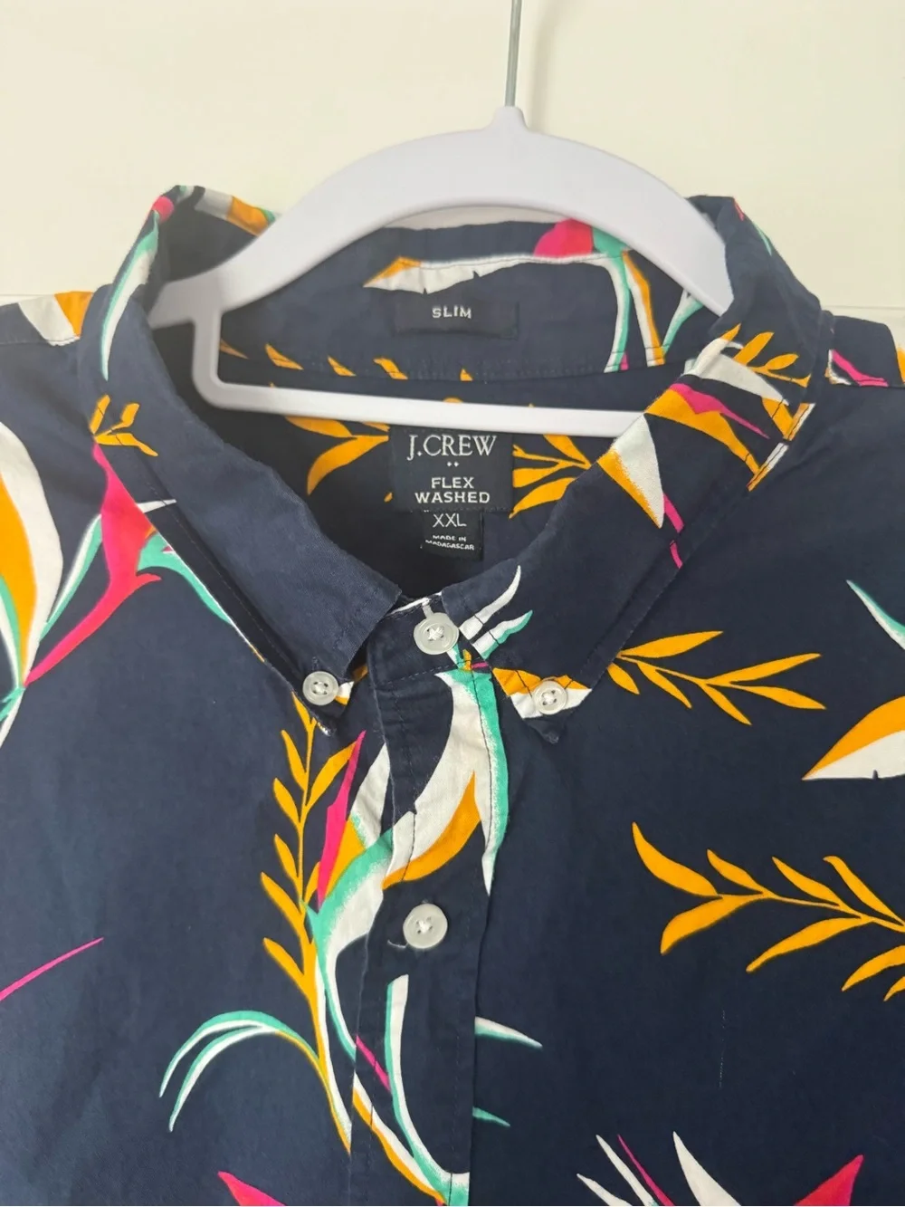 J.Crew Flex Washed Men’s XXL Slim Fit Short Sleeve Shirts Lot of 2 Navy Print